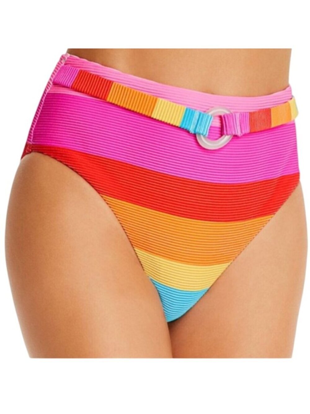 Trina Turk Sunrise Stripe High Waist Bikini Bottom 20W Rainbow Plus Curve